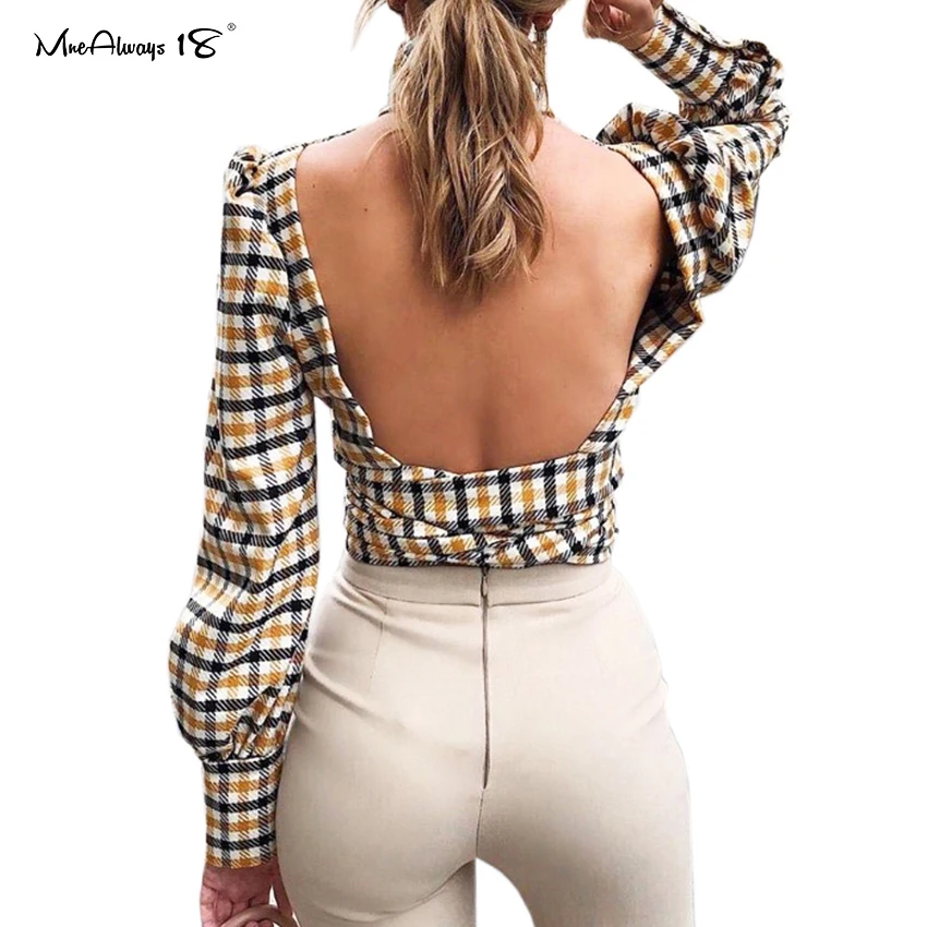 Mnealways18 водолазка сексуальный топ с открытой спиной рубашка длинным рукавом