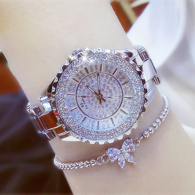 

BeeSister Women Luxury Watch Hardlex Dial Waterproof 2019 Quartz Silver Golden Ladies Wrist Watches Rhinestones Watch FA-0-280