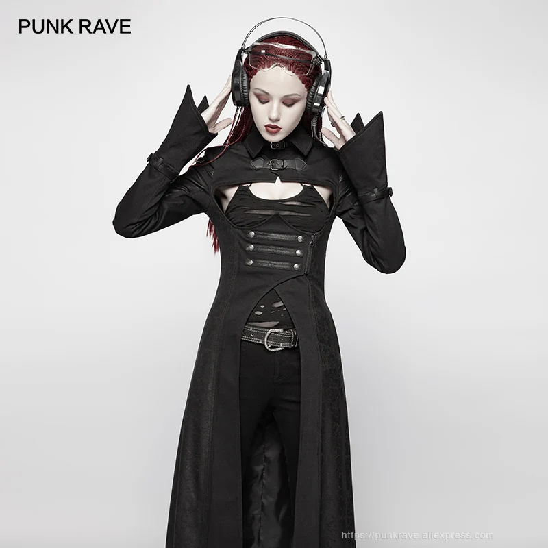 Женская куртка с длинным рукавом черная футуристическая в стиле панк готический