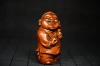 3 china collection old boxwood landlord statue representatives of the ancient ruling class holding pipe and ingot symbol