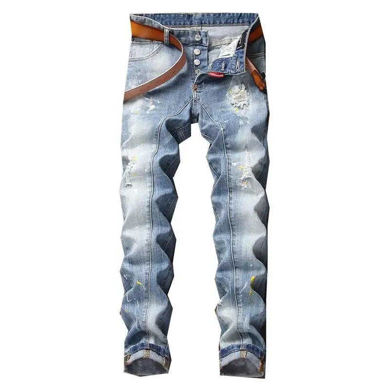 

New Arrivals Men's Fashion Straight Denim Pants Retro Trousers Slim Casual Jeans