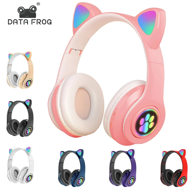 Беспроводные наушники DATA FROG с кошачьими ушками и мигасветодиодный светильник