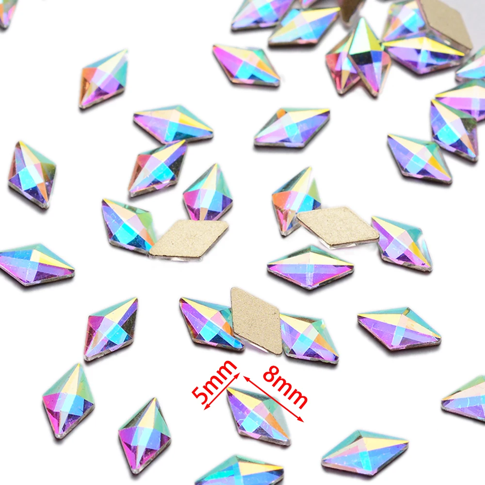 Rhombus-5x8mm 30pcs Golden Back AB Color Flatbacks No-Hotfix Rhinestones CRYSTAL Nail Art Crystal Flat Back Rhinestones For Nails - Цвет: Rhombus-5x8mm