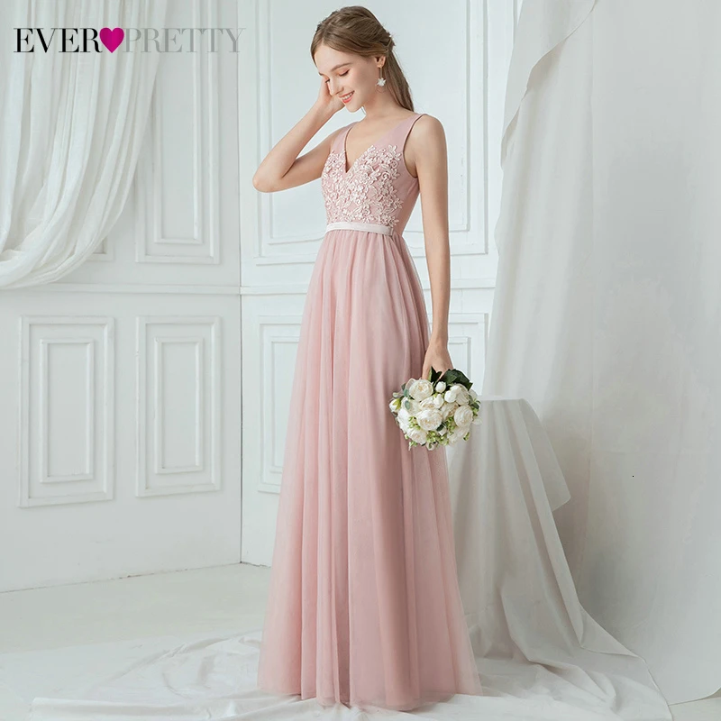 Платья подружек невесты Ever Pretty трапециевидные платья из тюля без рукавов с