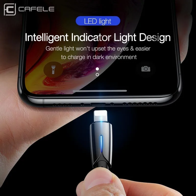 USB-кабель Cafele 2A для быстрой зарядки iPhone Xr X XS Max со светодиодной подсветкой Apple XSMAX IOS