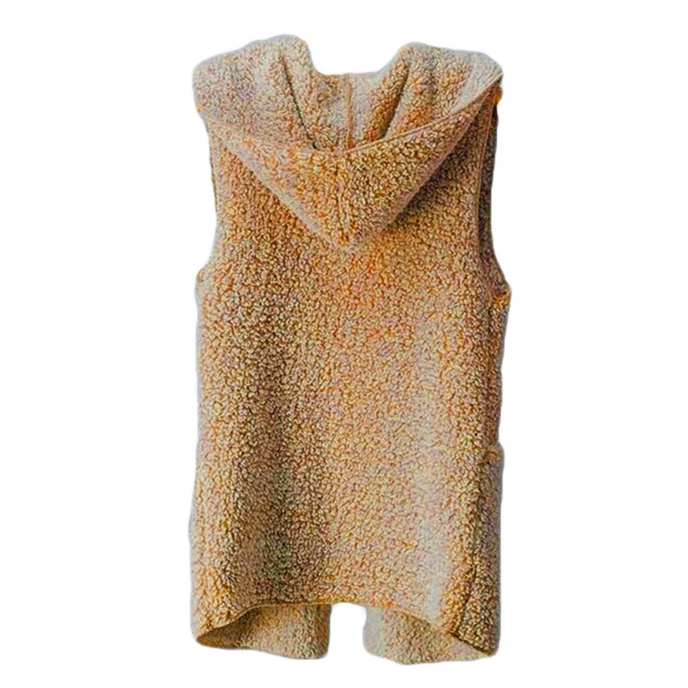 Модный женский зимний утепленный плюшевый с капюшоном без рукавов повседневный