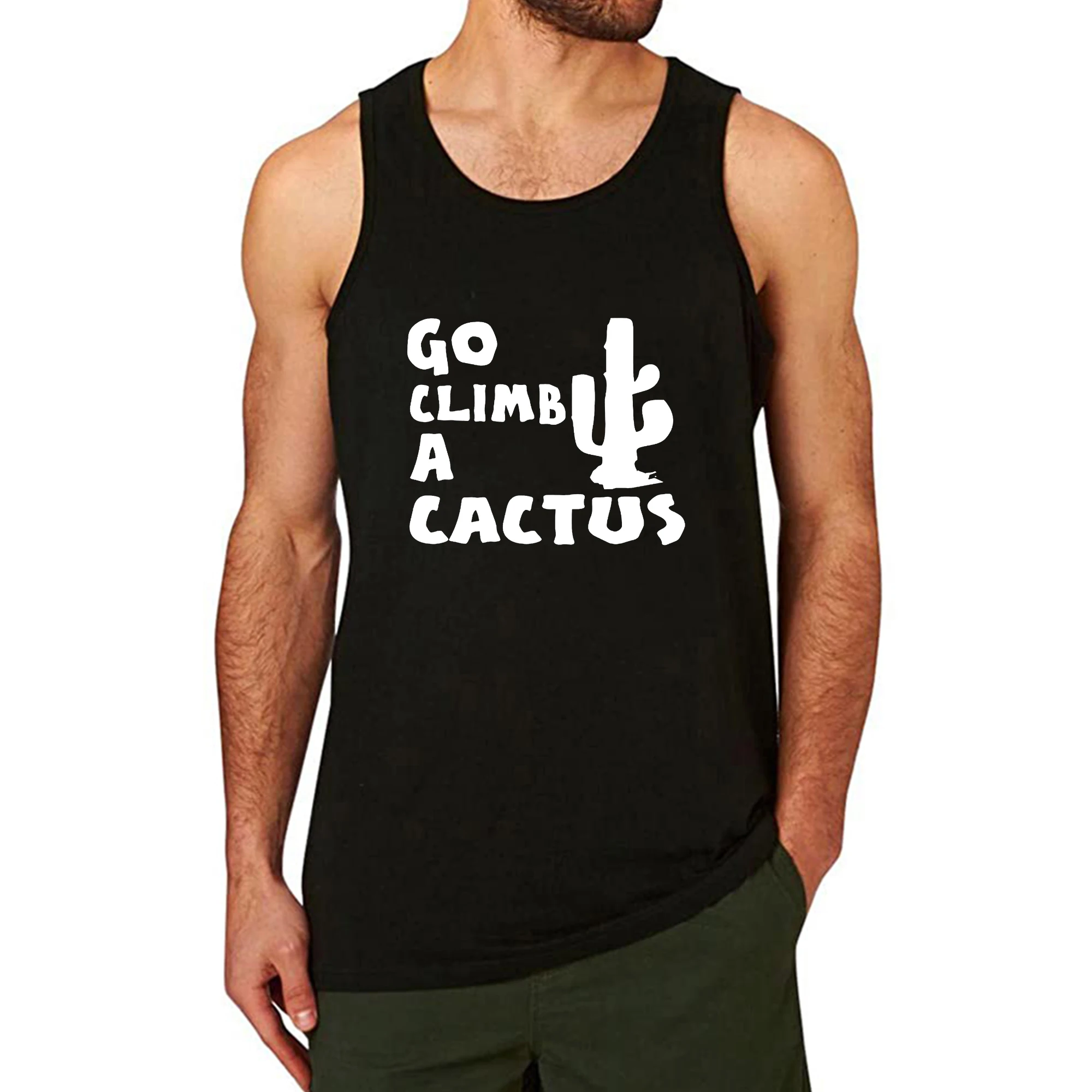 

Lyprerazy Men's GO CLIMB A CACTUS Workout Gym Funny Printed Tank Top