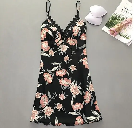 Ночная рубашка на бретельках пижамный комплект Женская атласная шелковая