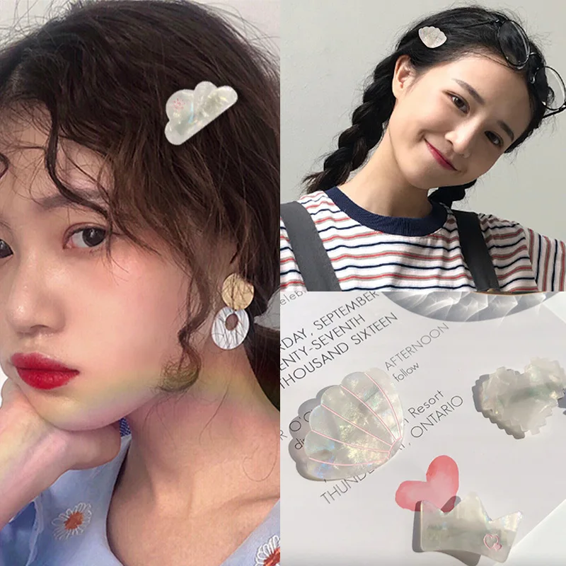 

Trendy Romantic Heart Acetate Hair Clip Fashion New White Crown Barrettes Shell Hairpins Hair Accessories Head Wear