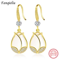 fanqieliu girls wedding gift real 925 sterling silver drop earrings for women crystal gold flower jewelry opal dangler fql21515
