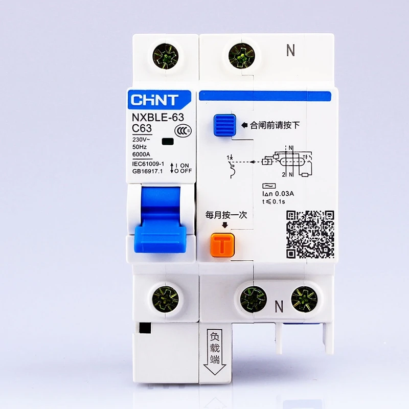 CHINT AC230/400V NXBLE-63 1P + N устройство остаточного тока C 40 50 63A Электромагнитный Выпускной прерыватель цепи типа C