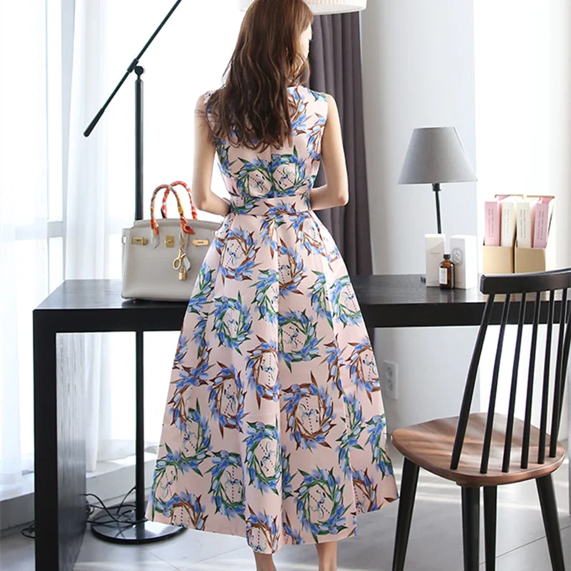 Новый летний класса люкс с принтом платье цветочным рисунком для женщин