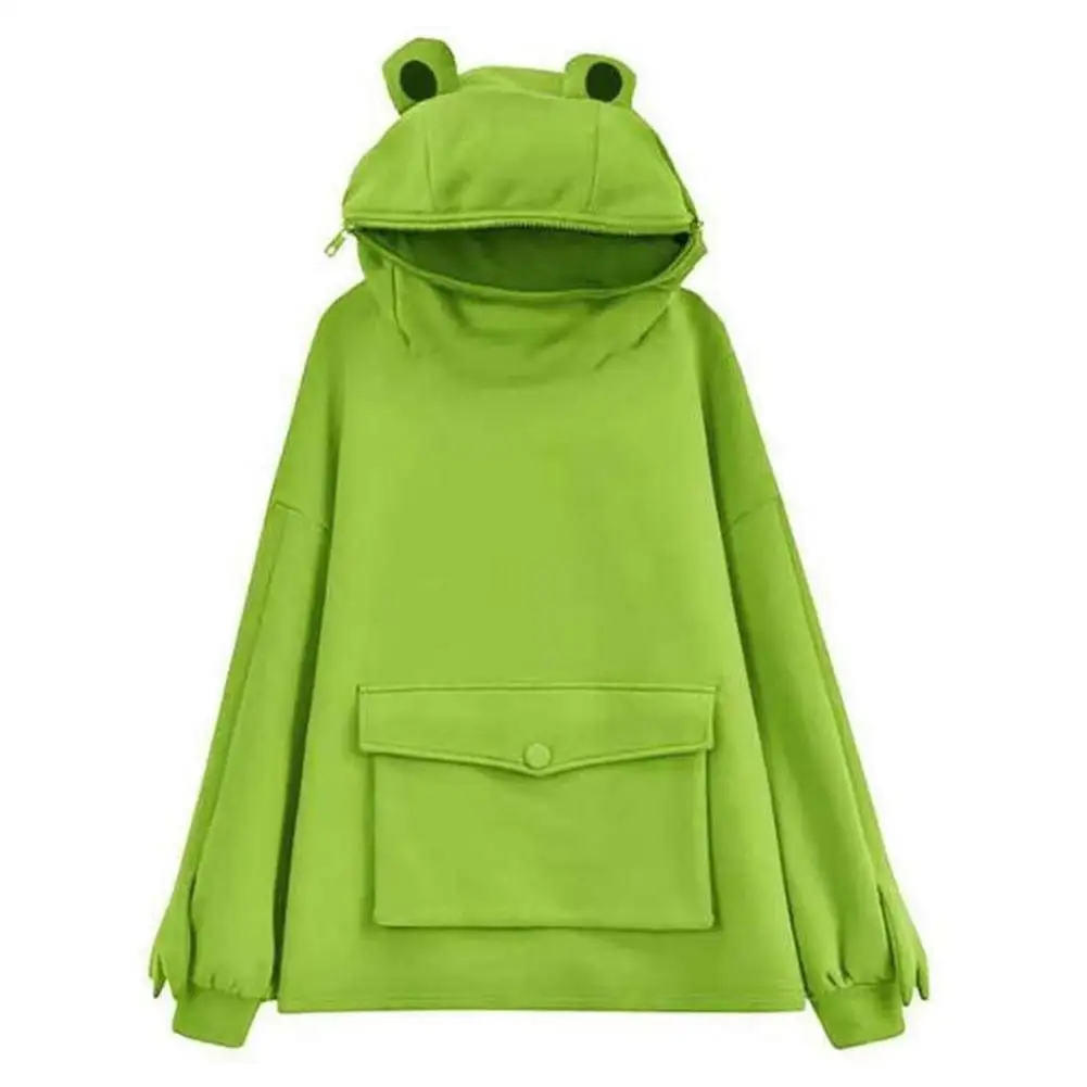 Женский свитшот с капюшоном в виде лягушки пуловер на молнии большими карманами