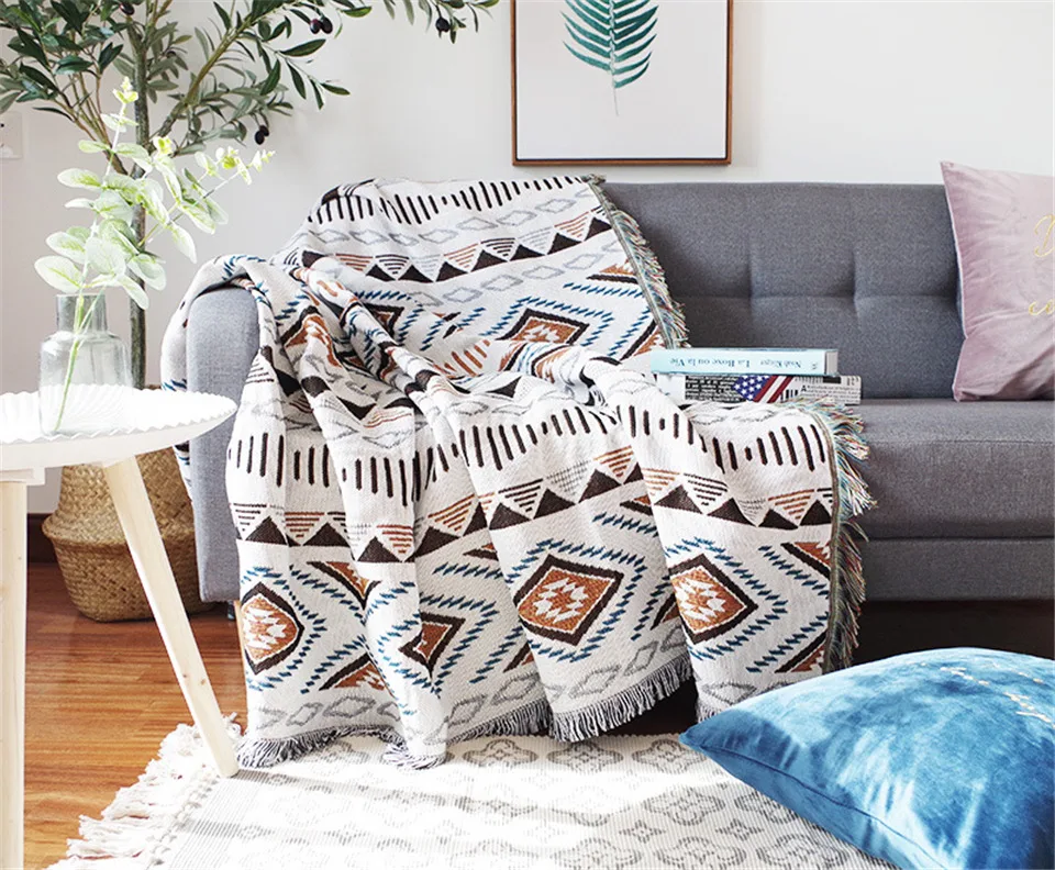 Богемная вязаная кровать клетчатый стул одеяло для отдыха покрывало на диван