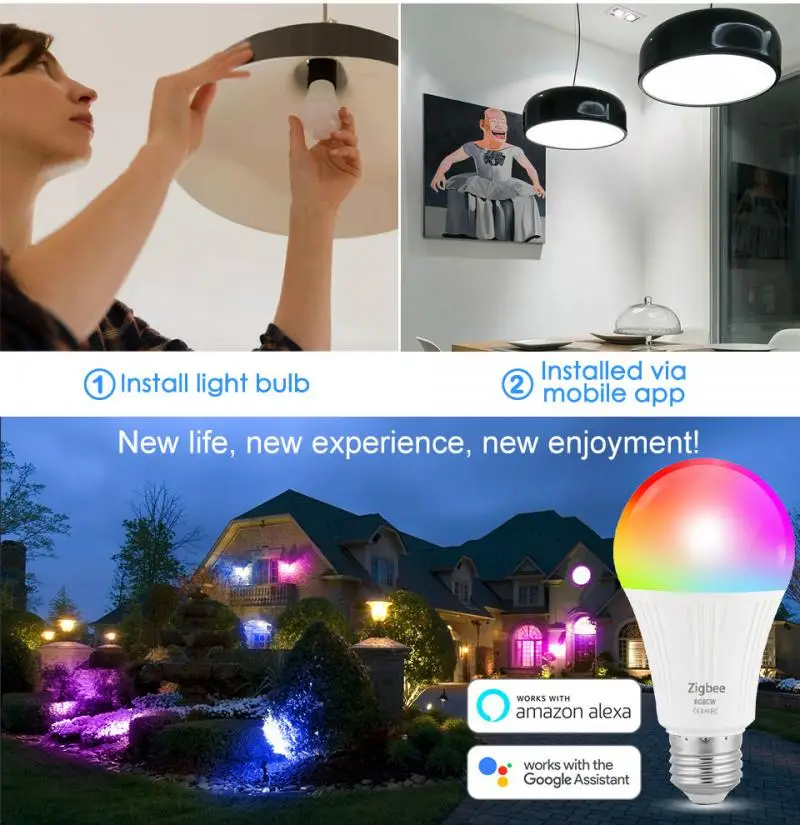 

Zigbee Smart Home 7w E27 LED Bulb Light RGBaVoice control by Alexa Google Home for Tuya Smart Life Smartthings for home