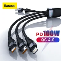 Baseus 3 в 1 USB C кабель для iPhone 13 12 Pro 11 XR зарядное устройство кабель 100 Вт Micro USB Type C кабель для Macbook Pro Samsung Xiaomi