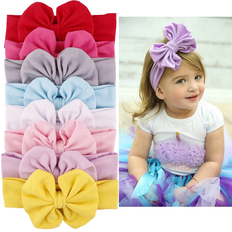 Cinta para el pelo de algod&oacute;n con lazo para beb&eacute; para ni&ntilde;as, diadema el&aacute;stica con lazo, cinta para la cabeza, 9 colores-1