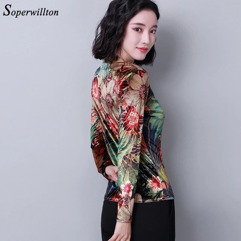 Бархатные блузки в винтажном стиле Женские топы 2021 осень с длинным рукавом