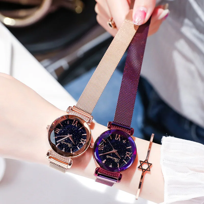 

Women Watches 2019 Starry Sky Luxury Magnetic Mesh Quartz Wristwatch Lady Female Unique Diamond Watch Relogio Feminino