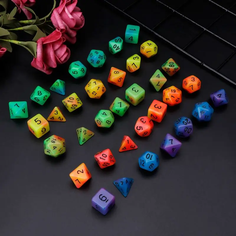 Светящиеся многогранные игральные кости D4 D6 D8 D10 D12 D20 набор для ролевых игр Poly Game 7