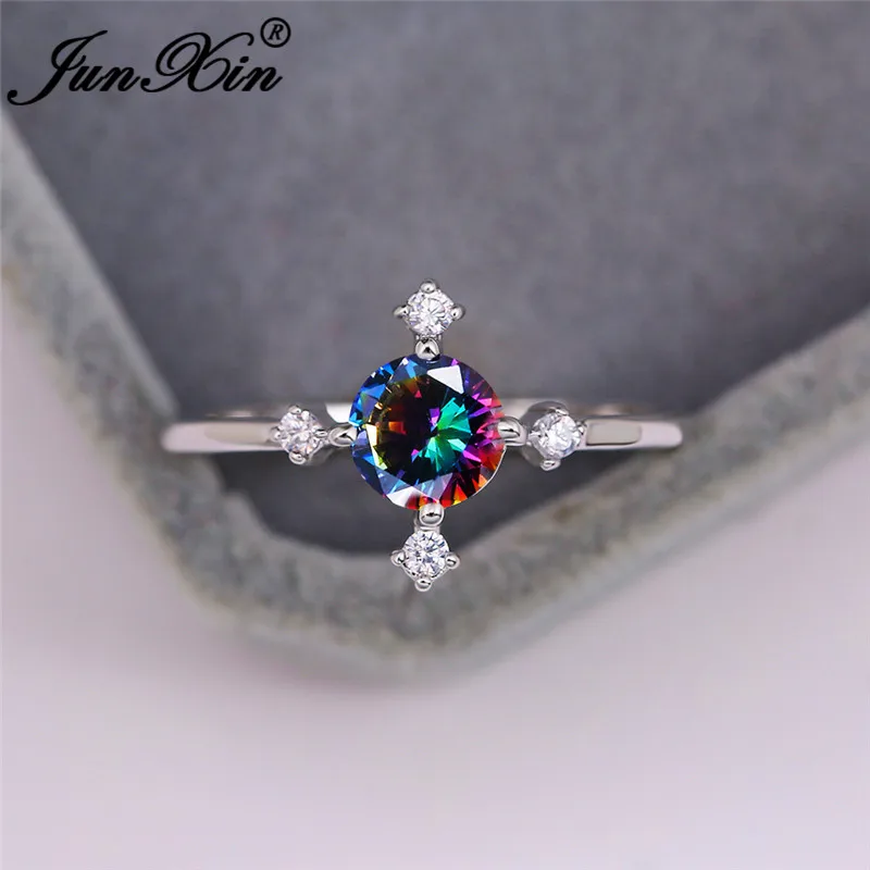 Mystic радужные огненные кристаллы Круглые камни кольца для женщин простой циркон