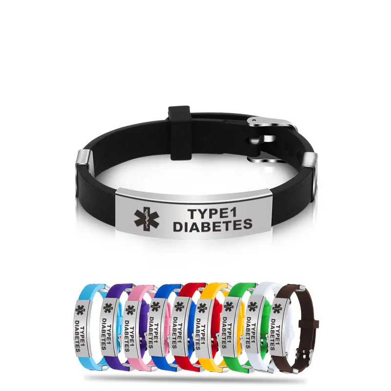 Type 1 Diabetes Medical Alert ID Bracelets for Men Woman Kids Adjustable Silicone Bangles ICE SOS Jewelry