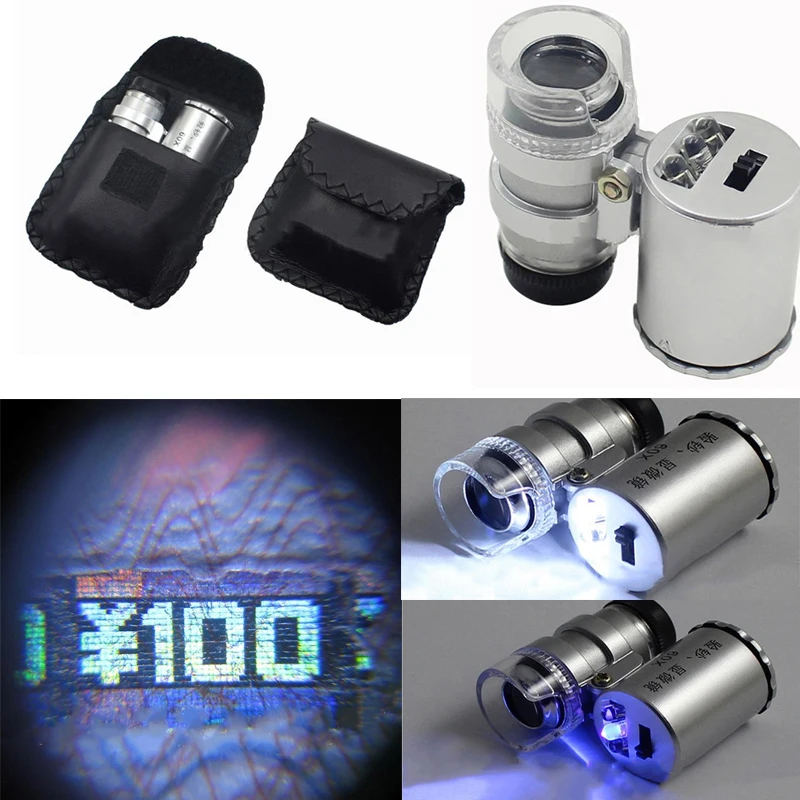 Микроскоп ультрафиолетовая лампа 60X портативный светодиодный светильник