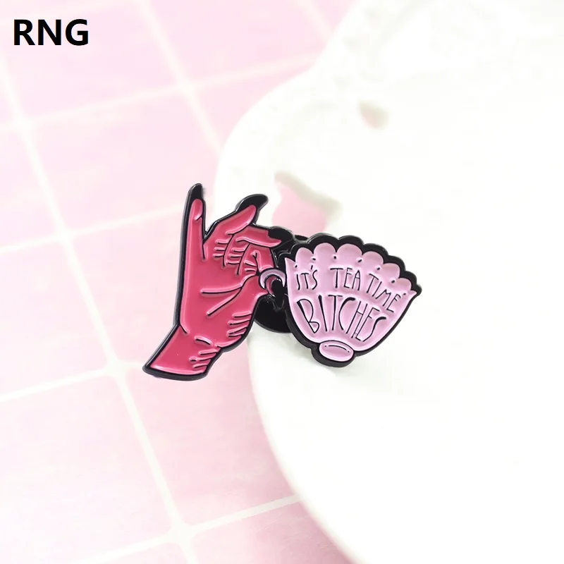 RNG devil ручная эмалированная брошь кофейная чашка теракт черные ногти буквенный