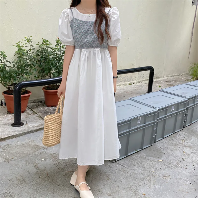 

Hzirip Summer Elegant New Floral O Neck High Waist Puff Sleeve Ladies 2021 Hot Casual All-Match Chic Fashion Loose Gentle Dress