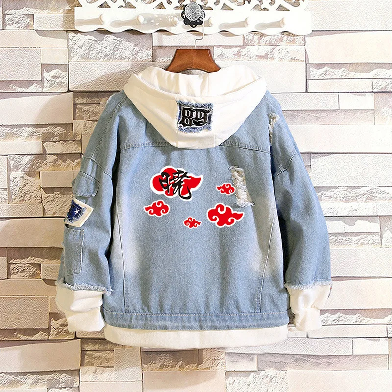 

New Cool Anime Akatsuki Denim Jacket Uchiha Sasuke Spring Autumn Jeans Hoodie Sweatshirt Men Women Outwear Boys/girls Tops