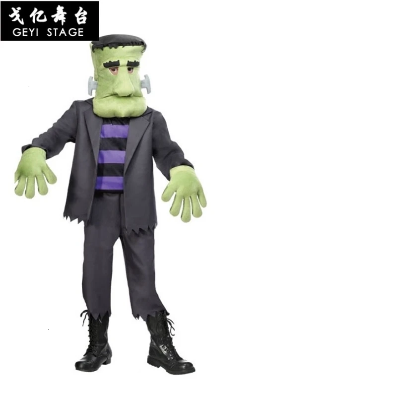 

New green frankenstein muscle suit Halloween costume for adult children cosplay male overalls with mask accessories
