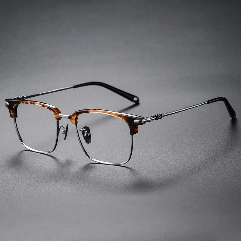 Pure Titanium Acetate Glasses Frame Retro Square Eyeglasses Eyebrow Full Frames Antiblue Optical Eyewear 2022 Fashion Large Face