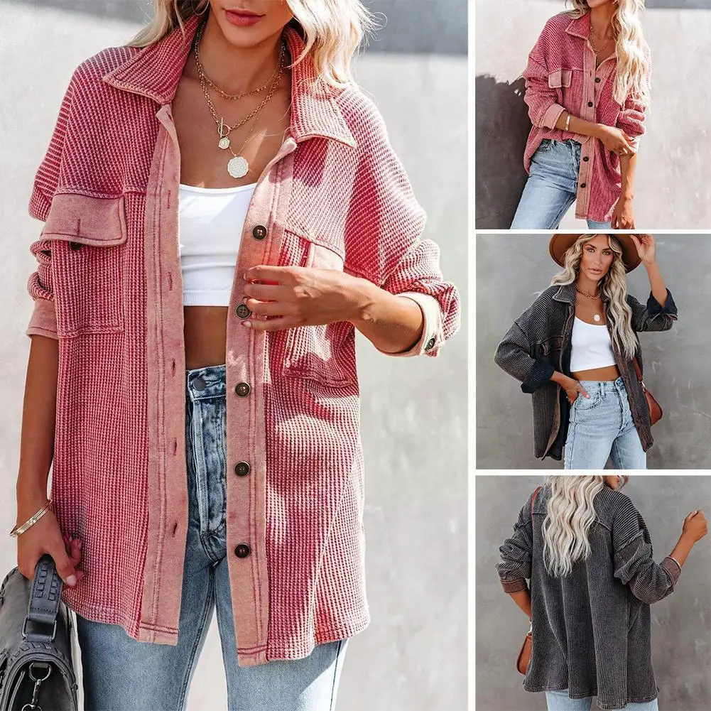 

New Autumn Corduroy Women Overshirt Shirt S For Women Button Leopard Coat Women Female Outerwear U3t1