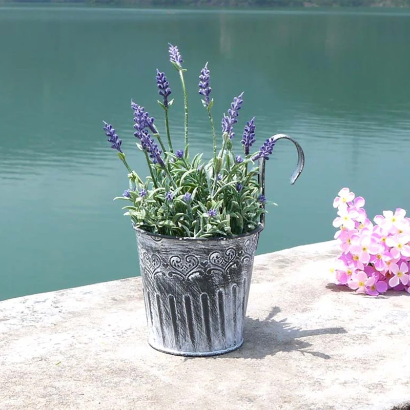 

Vintage Iron Flower Pot Vase Wall Fence Hanging Balcony Garden Patio Planter Home Decor Balcony Garden Plant Planter, Wa