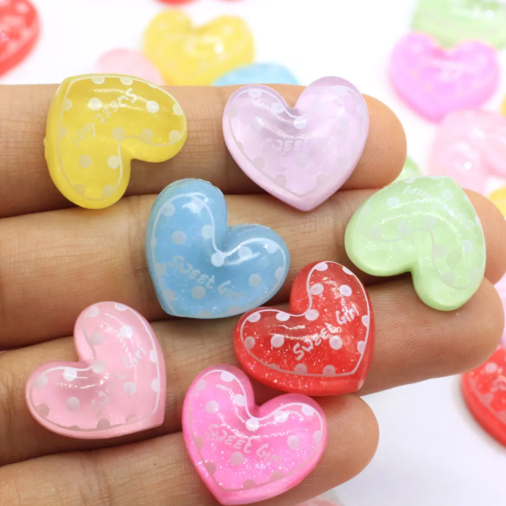 Ful Resin Heart Cabochons Valentines Day Heart Cabs Cute Jelly Pink Heart Cabochons Hair Bow Center Diy