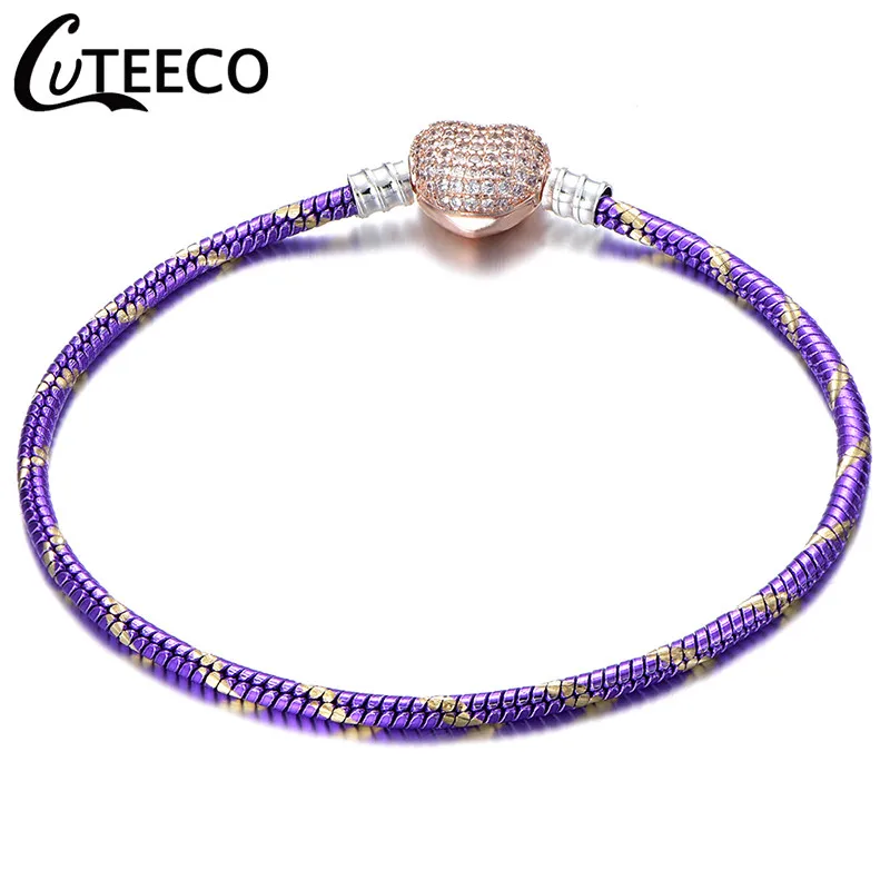 7 CUTEECO новые серебряные браслеты в форме сердца для женщин 17 см-21 см брендовый браслет ювелирных изделий - Окраска металла: 7