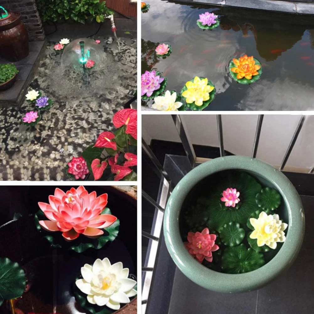 

10PCS Floating Lotus Mixed Color Artificial Flower Lifelike Water Lily Micro Landscape For Wedding Pond Garden Fake Plants Decor