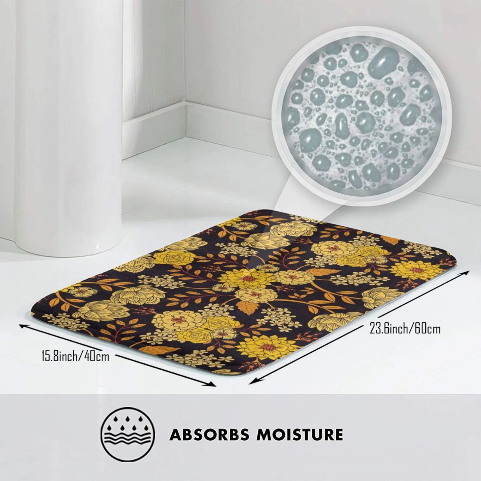 Коврик с желтым оранжевым и темно-синим цветочным узором Противоскользящий
