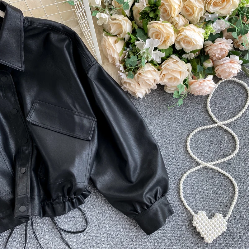 

Vintage Leather Coat Women 2021 New Loose Black Pu Jacket Female Single Breasted Punk Short Faux Leather Overcoat Mujer