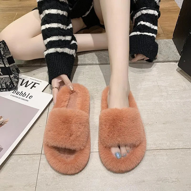 Hairy Slippers Women Wear Indoor Lazy Flat Plush Home Cotton Slippers Warm Slippers Womens Shoes Slippers Women