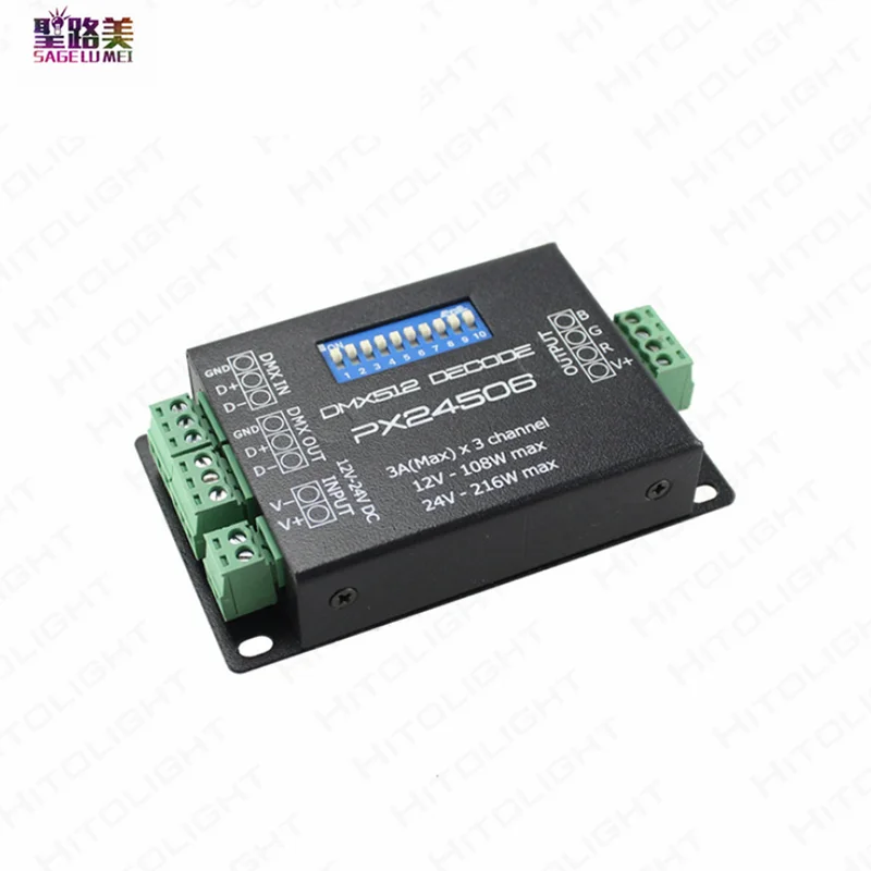 DC12V-24V PX24506 DMX512 декодер 3AX3CH светодиодный контроллер DMX усилитель для 5050 3528 RGB