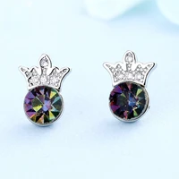 exquisite korean color crystal crown earring fashion womens silver plated body penetrations earrings charm women party jewelry
