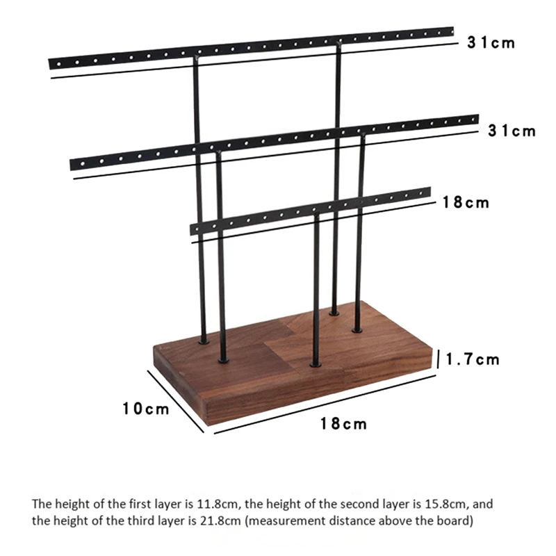 

2Pcs Log Earrings Ring Necklace Bracelet Display Storage Rack Hanging Jewelry Organizer Holder Walnut Black+Gold
