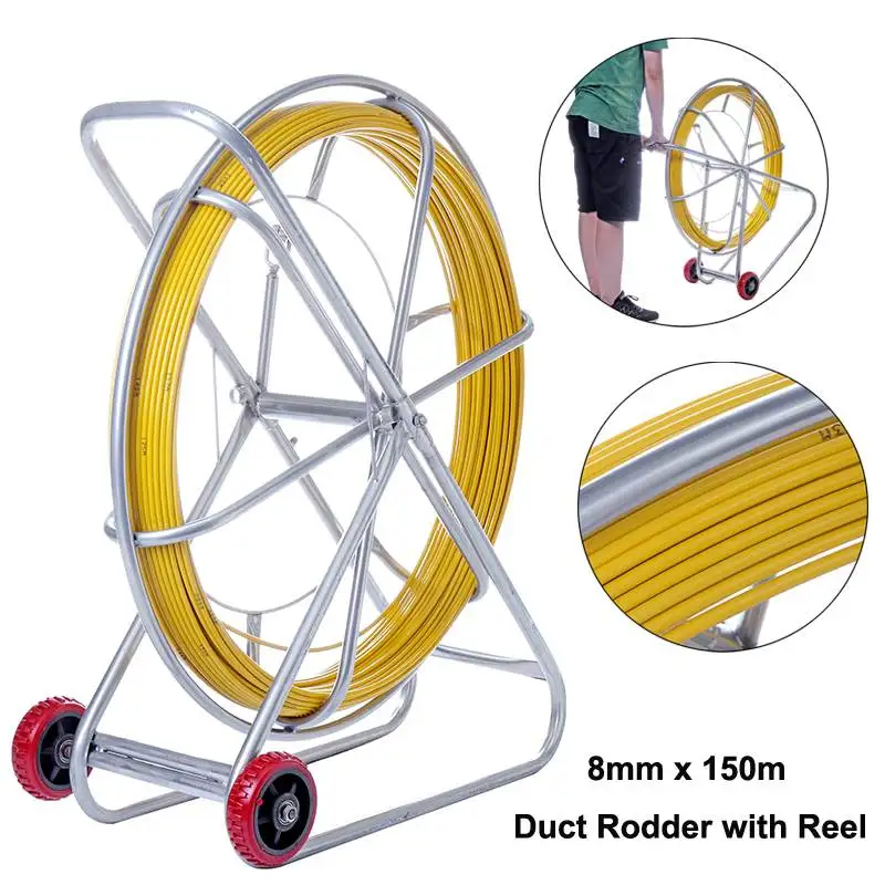 

8mm 150m Fish Tape Fiberglass Wire Cable Running Rod Duct Rodder Fishtape Puller For Floor Conduit Telecom Wall