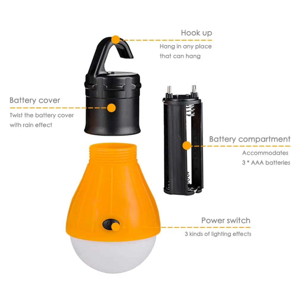Mini Portable Lighting Lantern Tent Light LED Bulb Emergency Lamp Waterproof Hanging Hook Flashlight Camping Use 3*AAA 6 | Спорт и