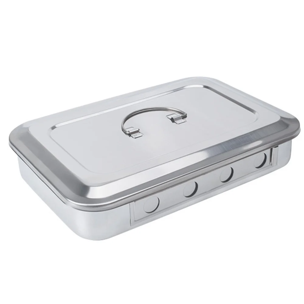 

1PC Stainless Steel Disinfectant Box Tray with Lid and Hole Silver