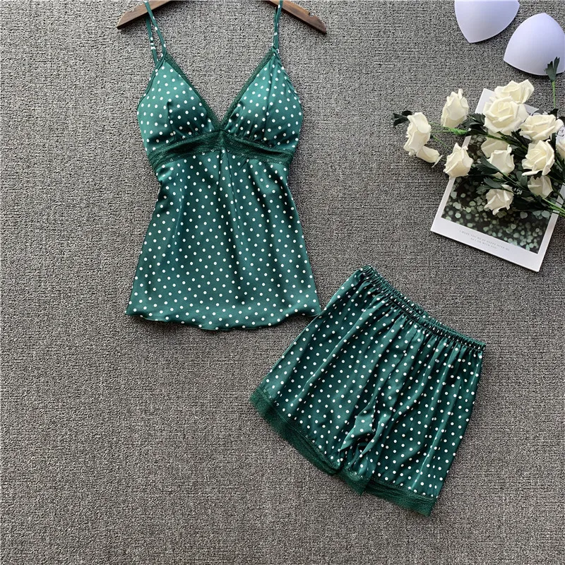 Женские пижамные комплекты с шортами Сексуальная атласная летняя Пижама