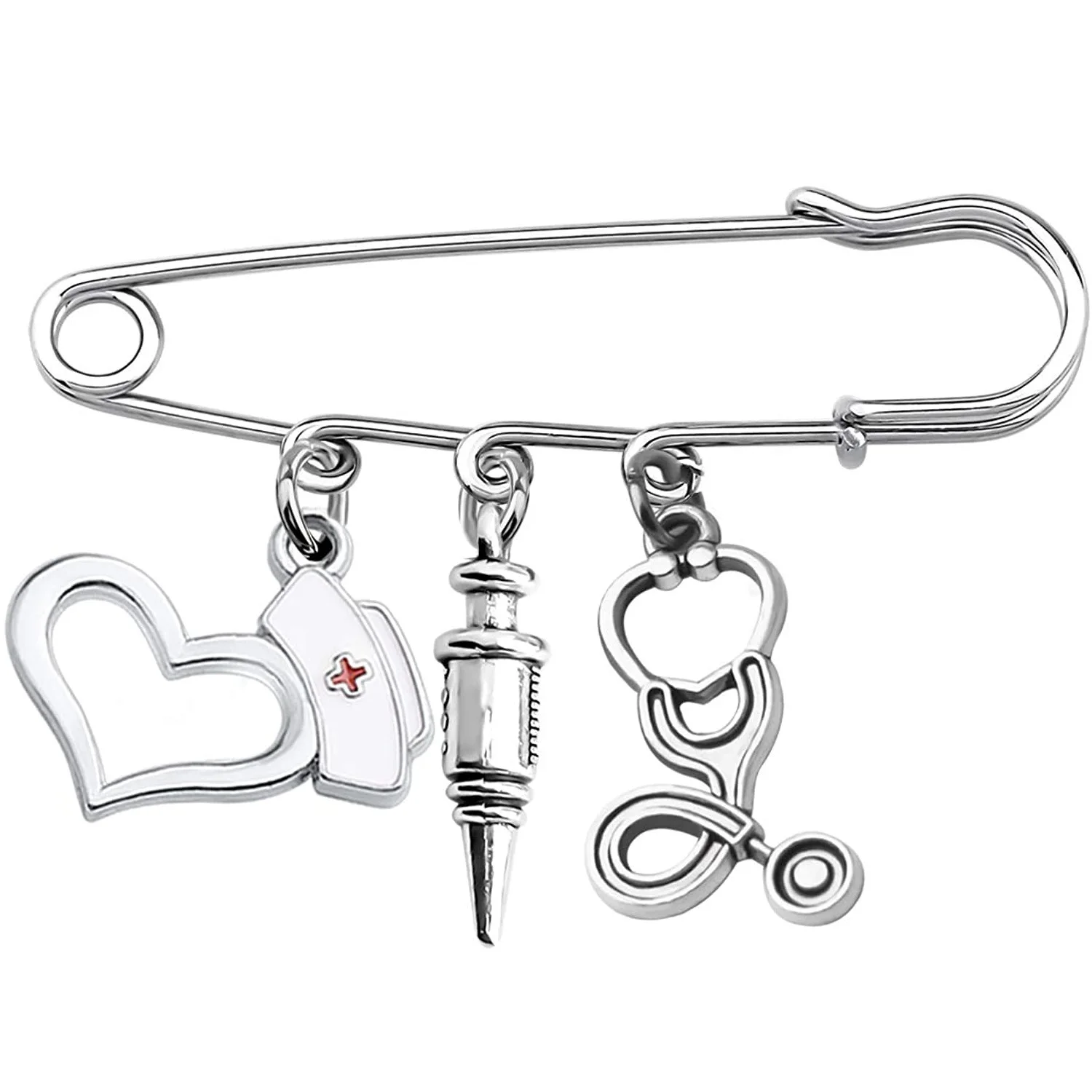 

Peach Heart-shaped Nurse Cap Syringe Syringe Stethoscope Doctor Nurse Brooch