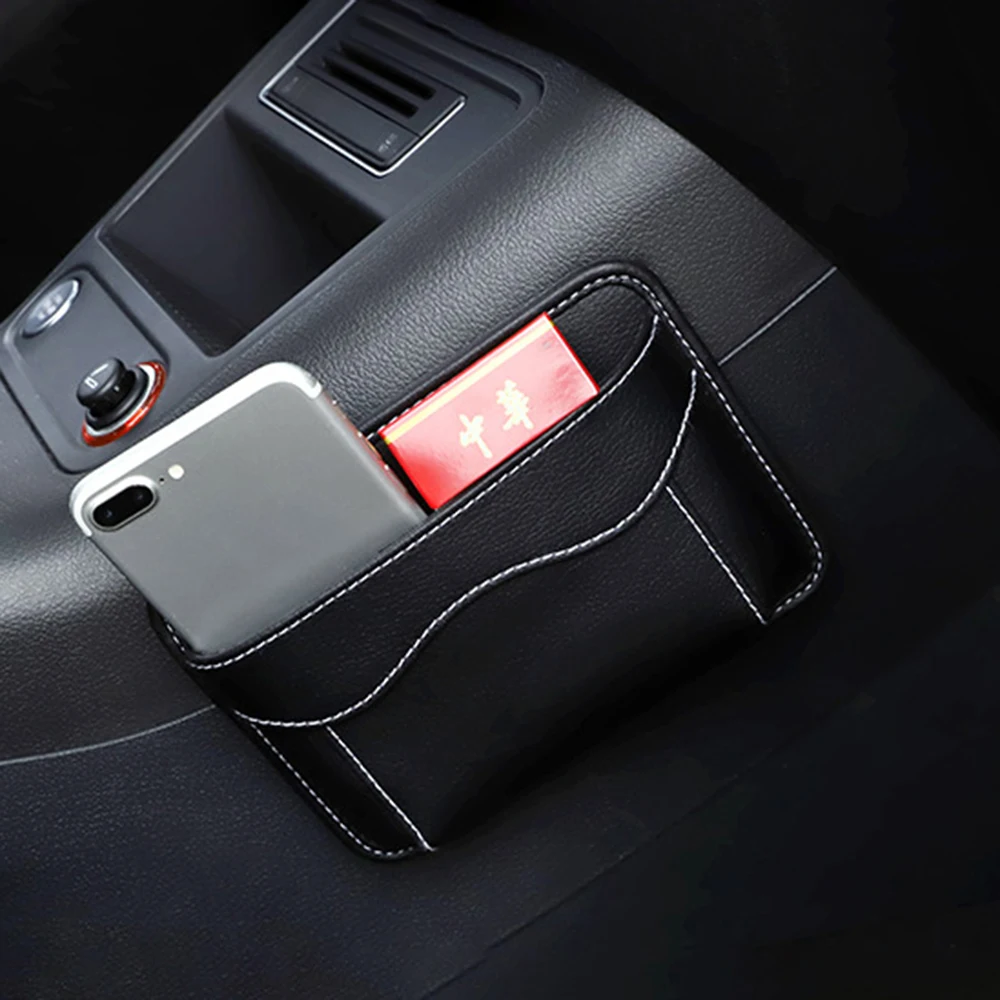 

Car Storage Box Car Pouch Bags Cards Mobile Phone Collecting Interior Accessories PU Leather Sticky Organizer Bag