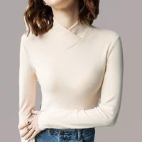 women cotton t shirt turtleneck solid color lady tees long sleeve winterautumn womens clothing all match female t shirts